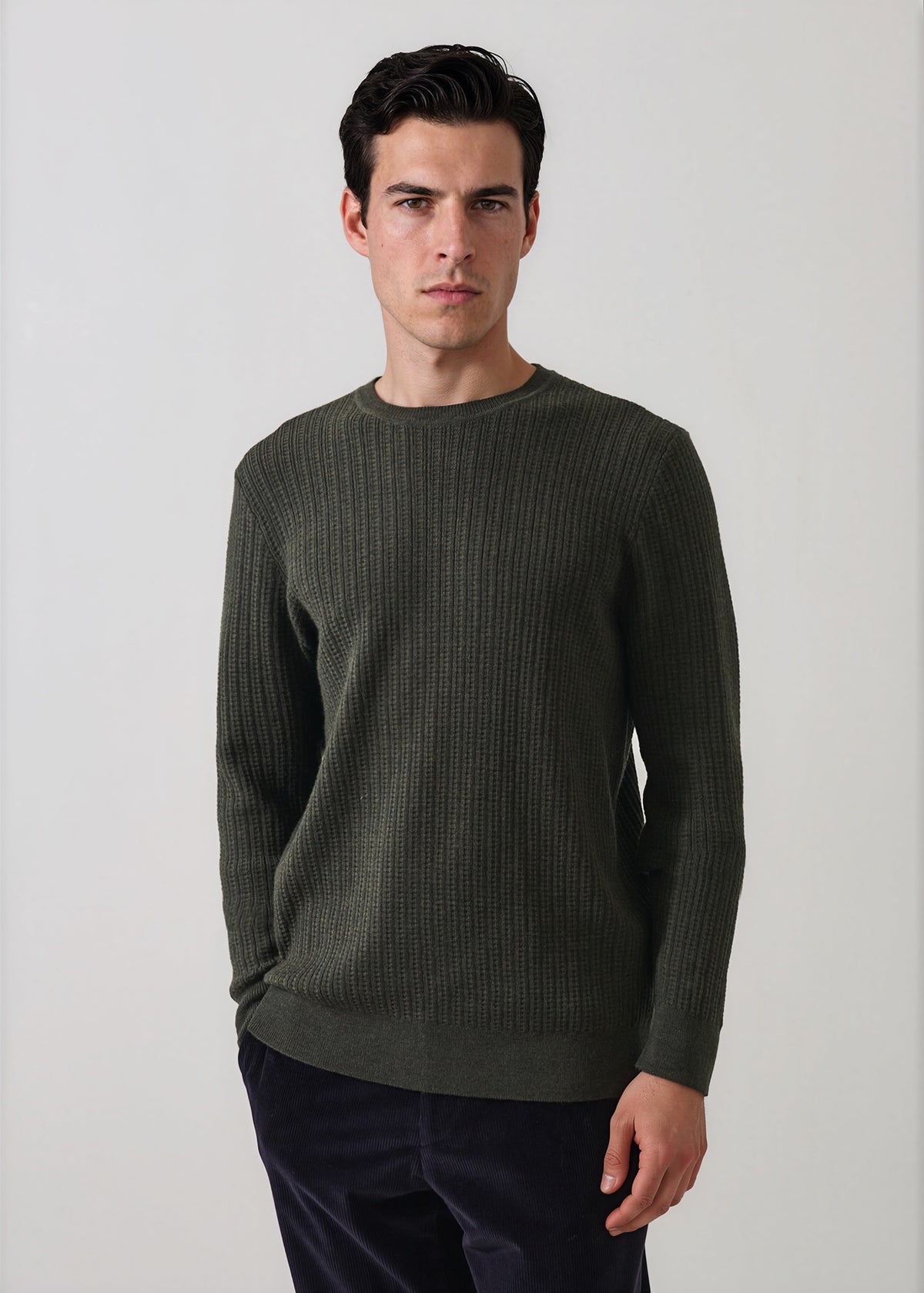 Merino Wool Linear Waffle Crewneck - PATRICK ASSARAF