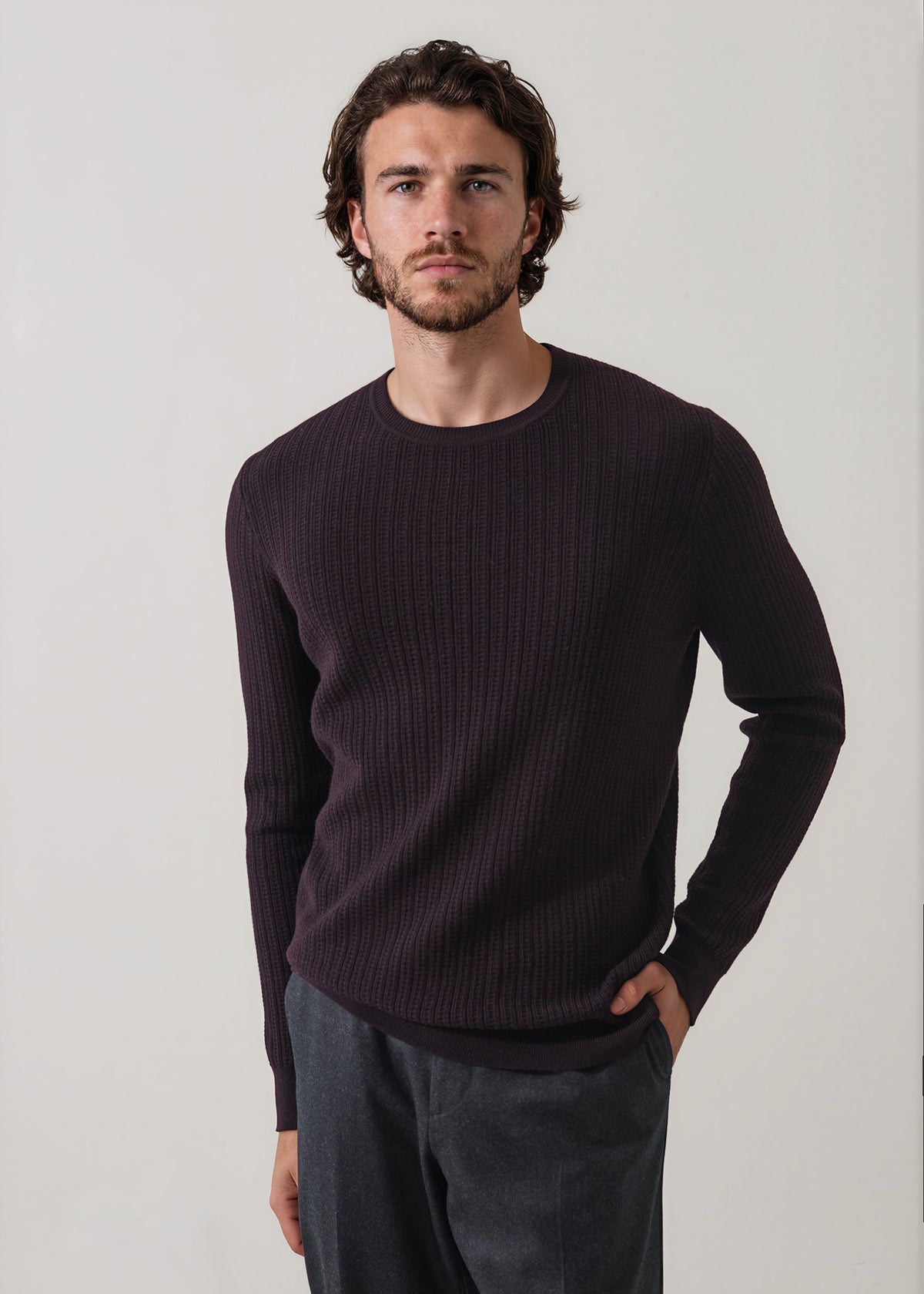 Merino Wool Linear Waffle Crewneck - PATRICK ASSARAF
