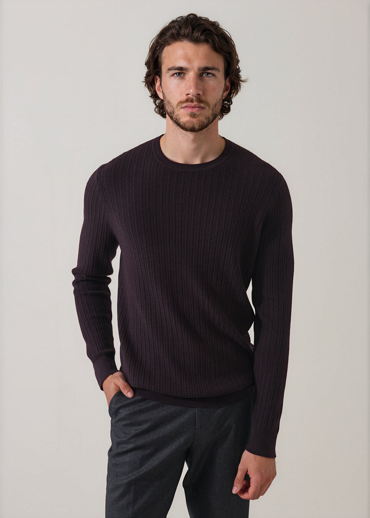 Merino Wool Linear Waffle Crewneck - PATRICK ASSARAF