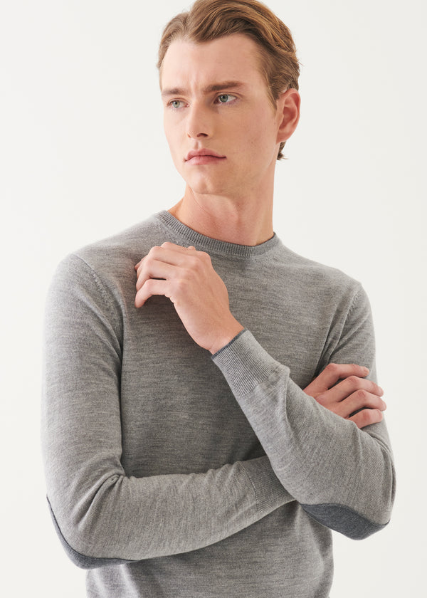 MERINO CREWNECK WITH ELBOW PATCHES