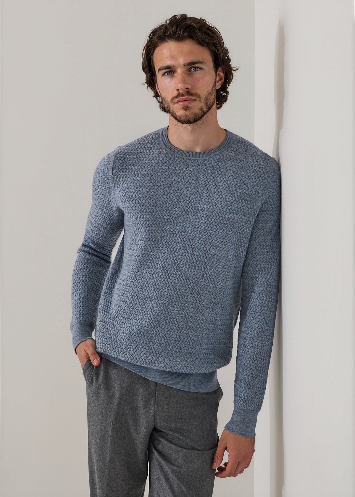 Extra-Fine Merino Wool Lattice Crew Neck - PATRICK ASSARAF