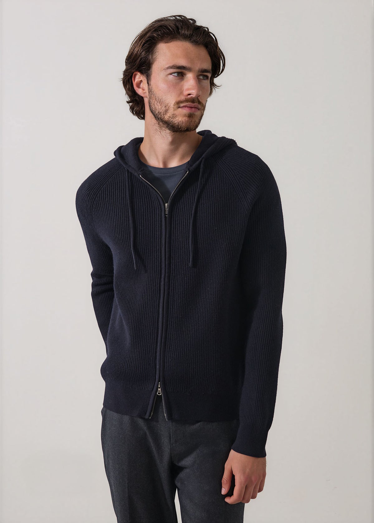 Extra-Fine Merino Wool Ribbed Full Zip Hoodie - PATRICK ASSARAF