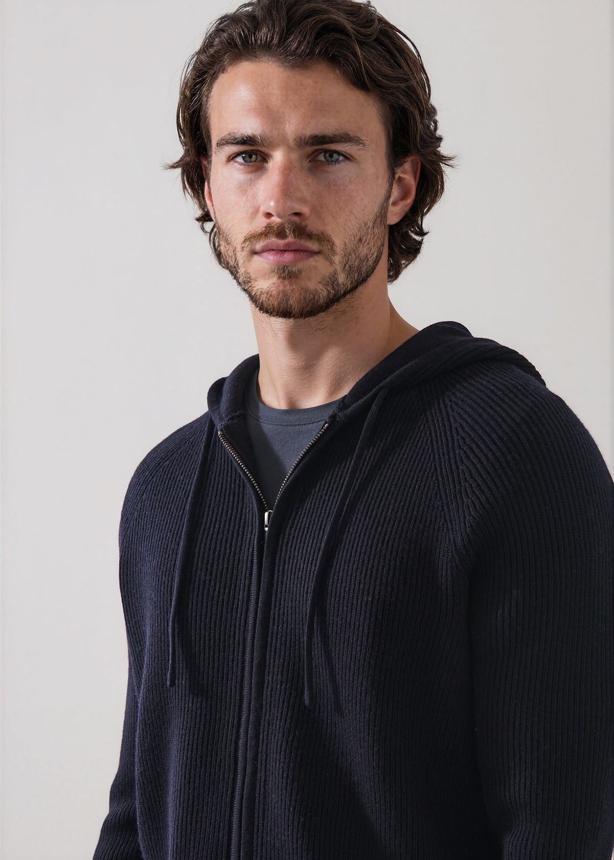 Extra-Fine Merino Wool Ribbed Full Zip Hoodie - PATRICK ASSARAF