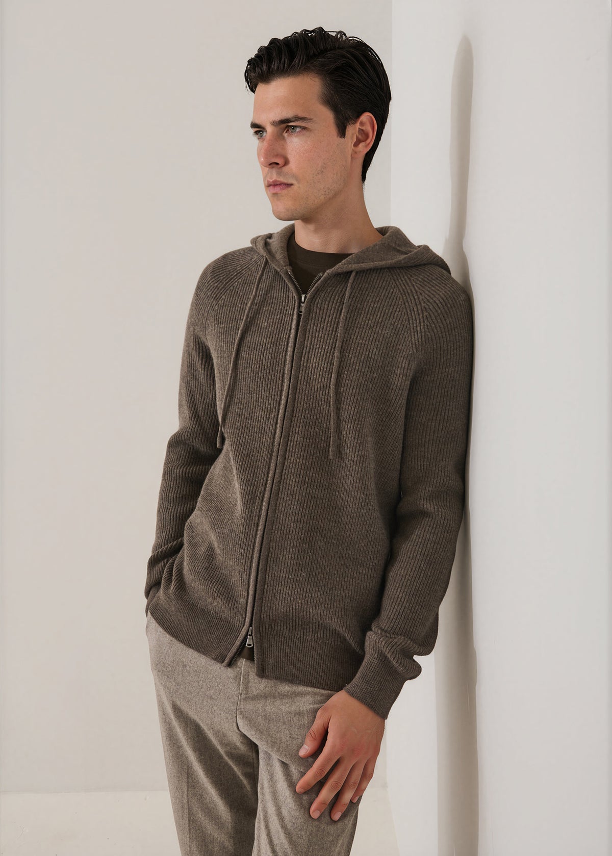 Extra-Fine Merino Wool Ribbed Full Zip Hoodie - PATRICK ASSARAF