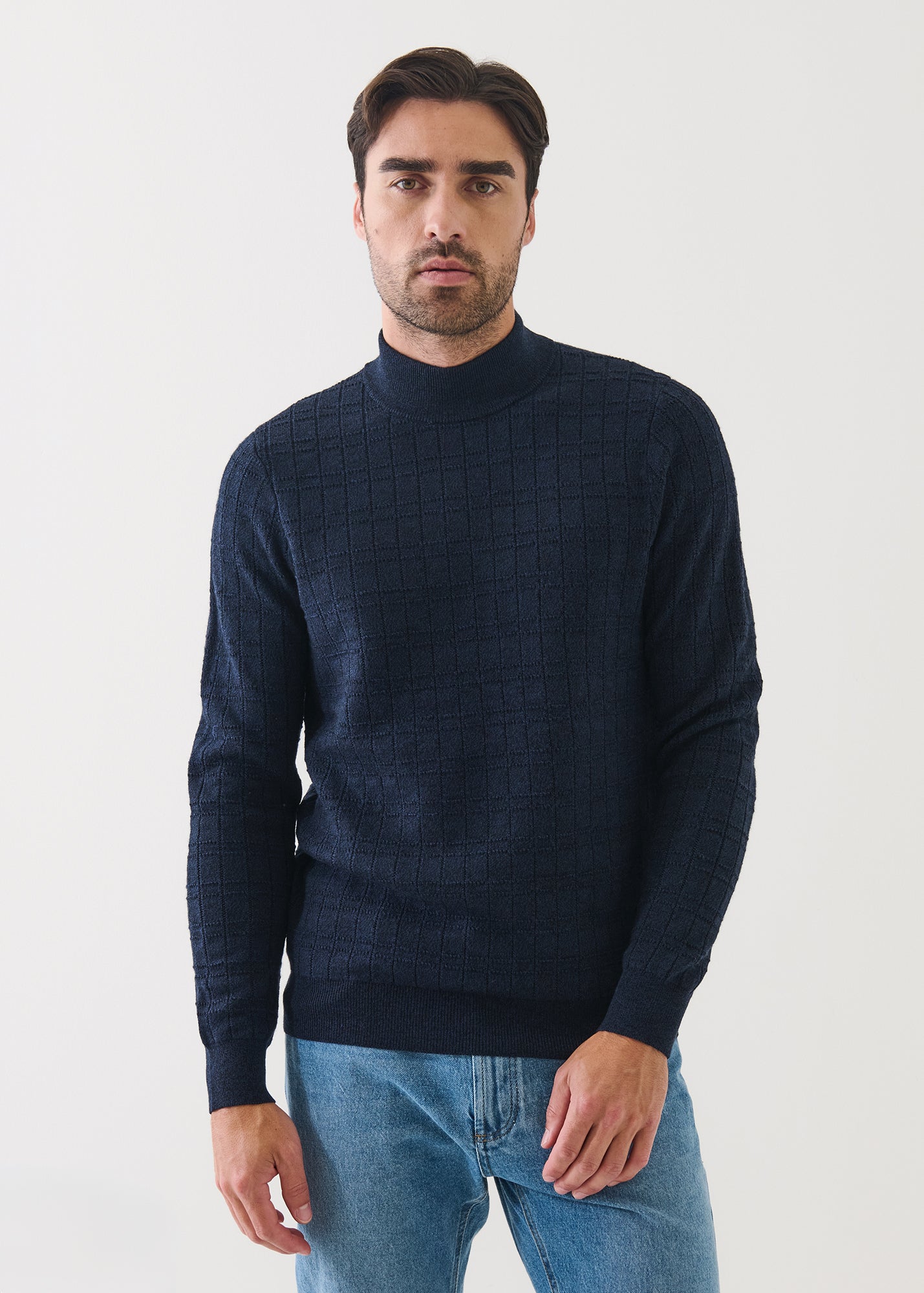 Merino Textured Mock Neck Sweater