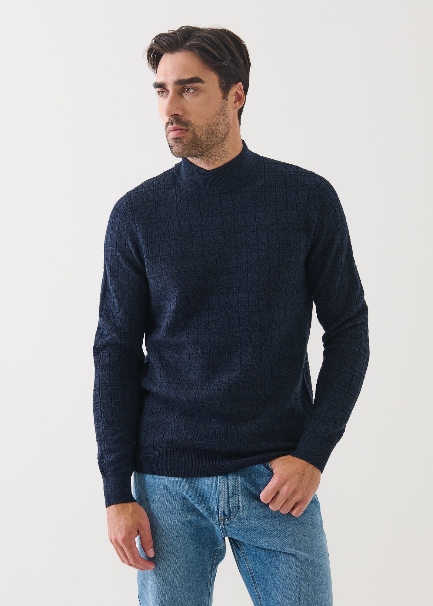 Merino Textured Mock Neck Sweater