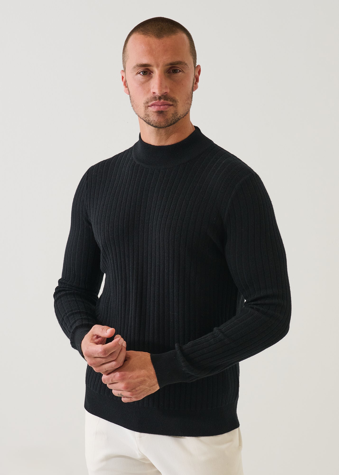 Merino Textured Mock Neck Sweater