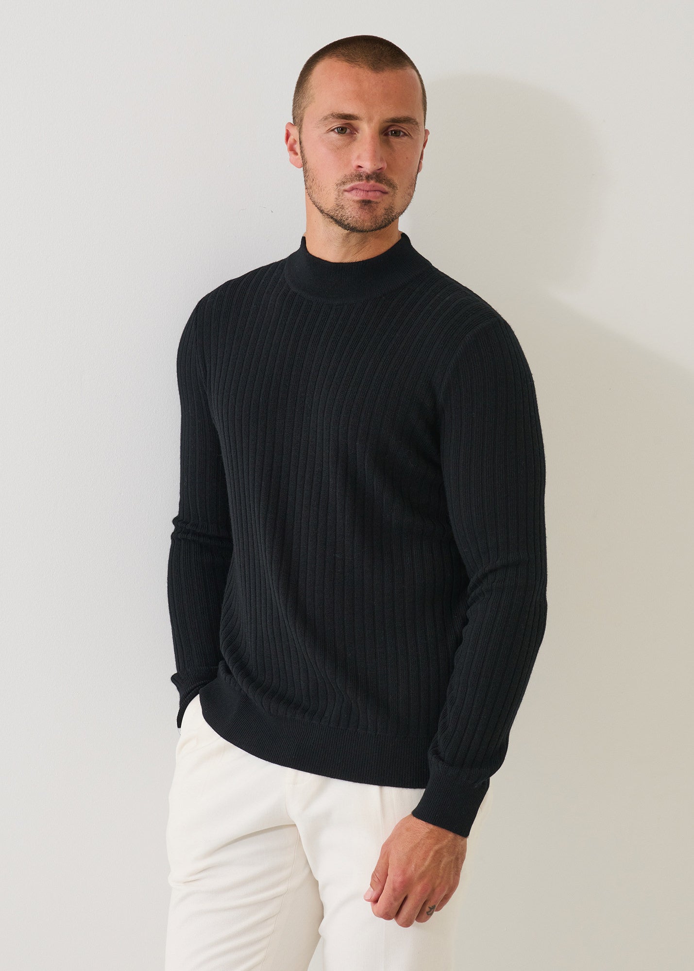 Merino Textured Mock Neck Sweater