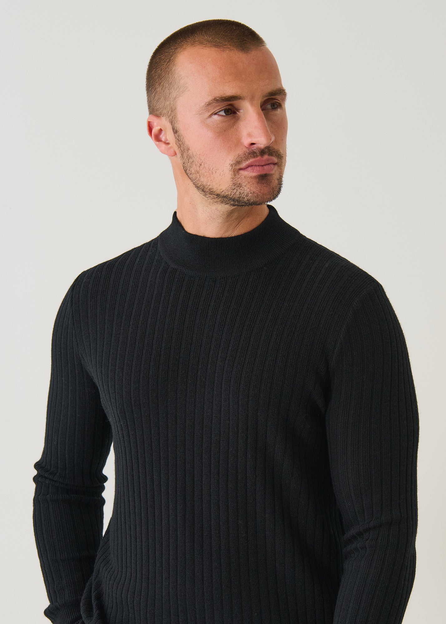 Merino Textured Mock Neck Sweater