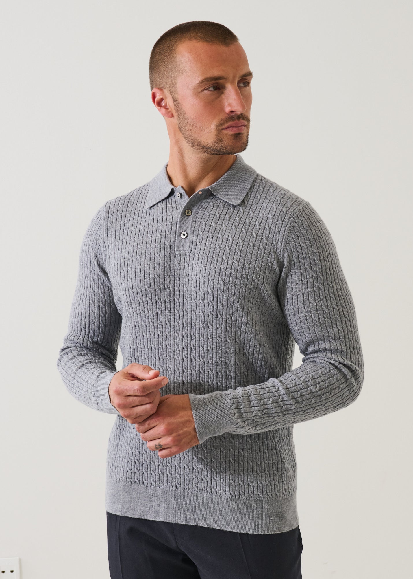 Merino Baby Cable Button Polo