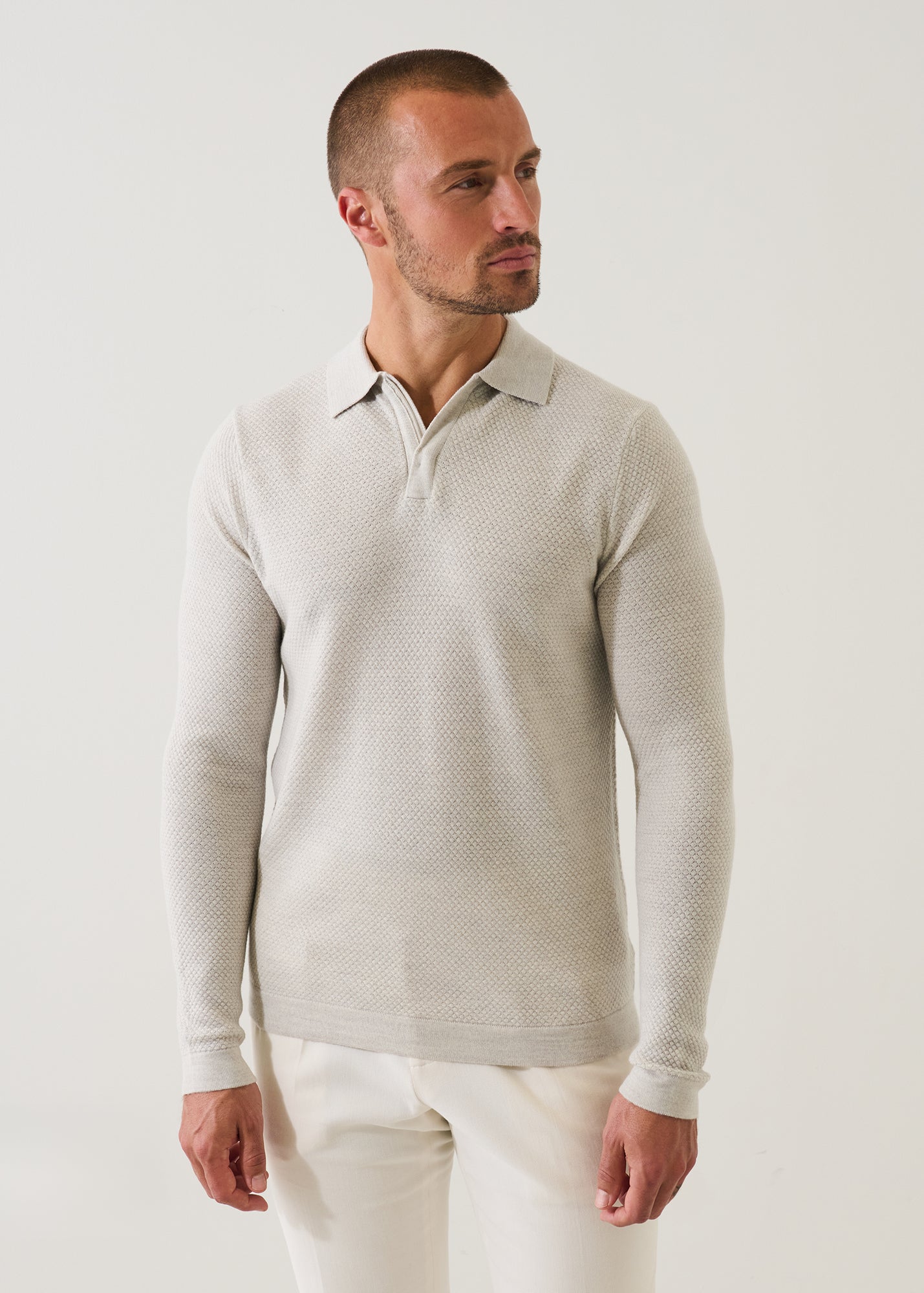 Merino Textured Zip Polo