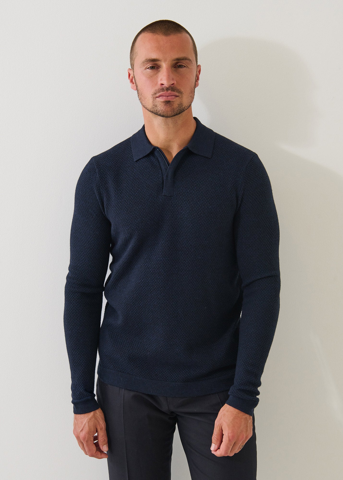Merino Textured Zip Polo