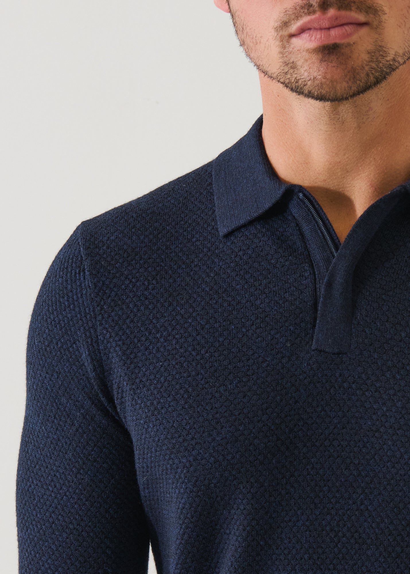 Merino Textured Zip Polo