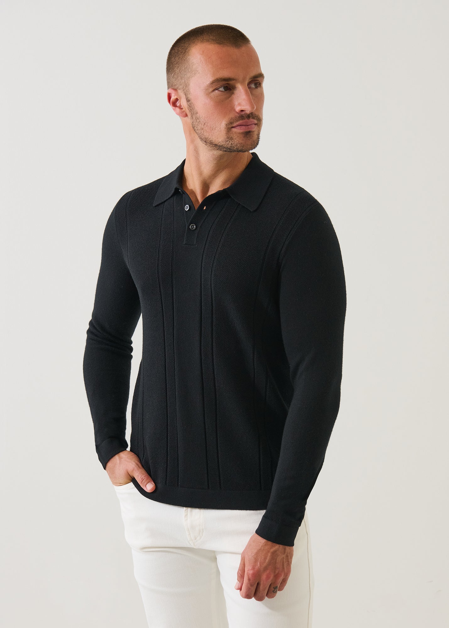 Merino Textured Button Polo