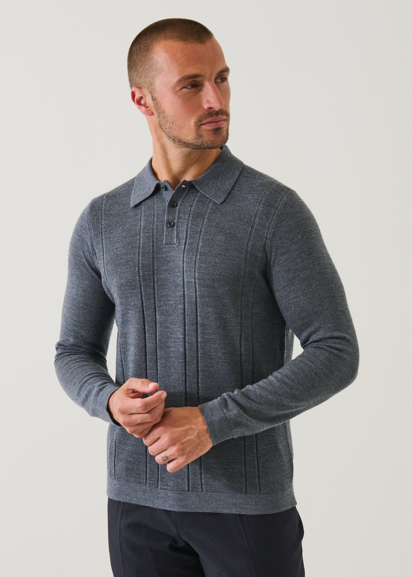 Merino Textured Button Polo