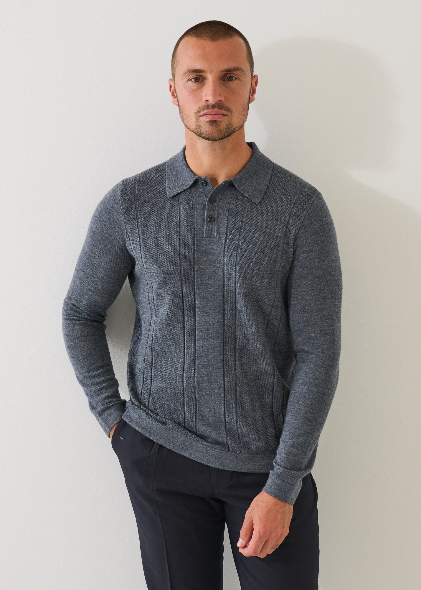 Merino Textured Button Polo
