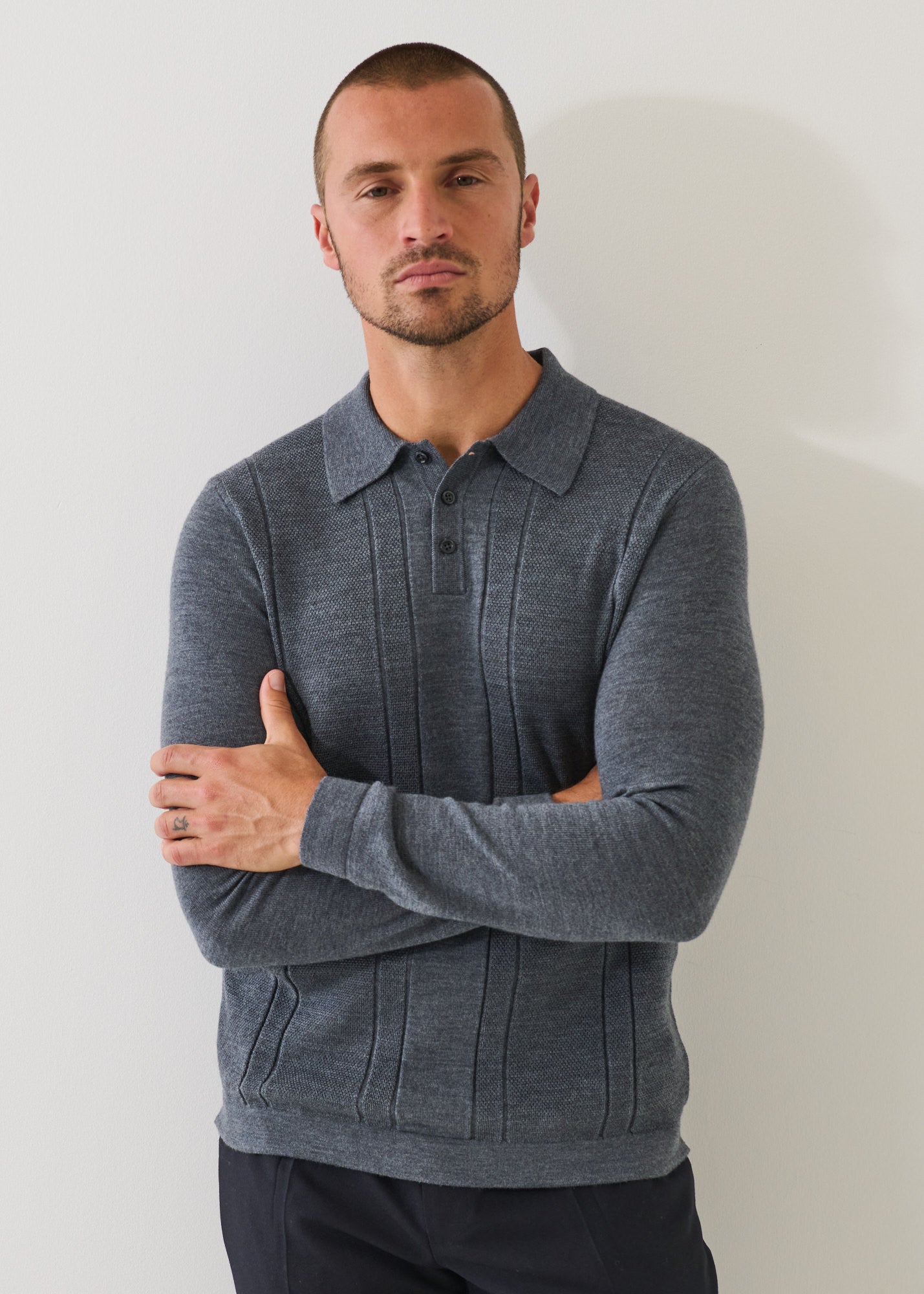 Merino Textured Button Polo
