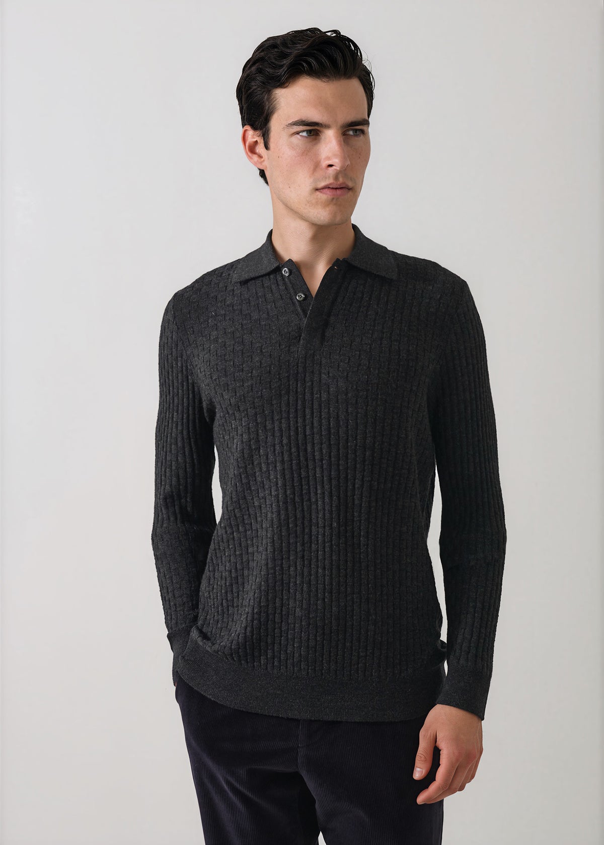 Extra-Fine Merino Wool Basketweave Polo - PATRICK ASSARAF