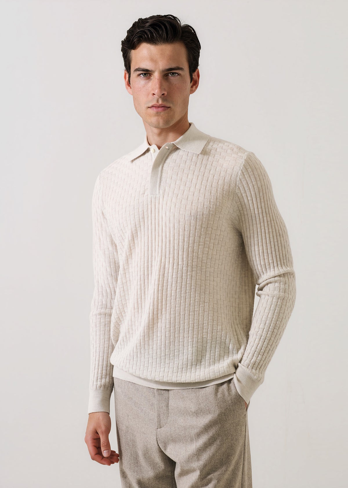 Extra-Fine Merino Wool Basketweave Polo - PATRICK ASSARAF