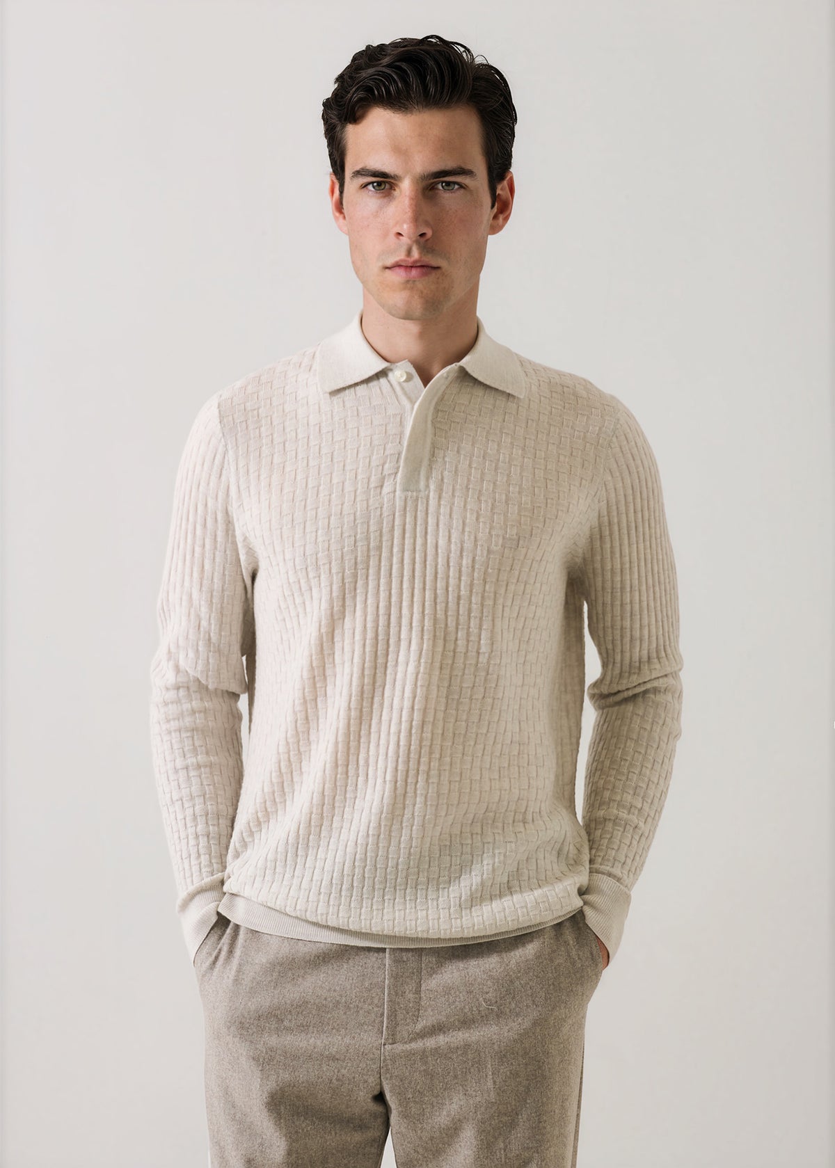 Extra-Fine Merino Wool Basketweave Polo - PATRICK ASSARAF