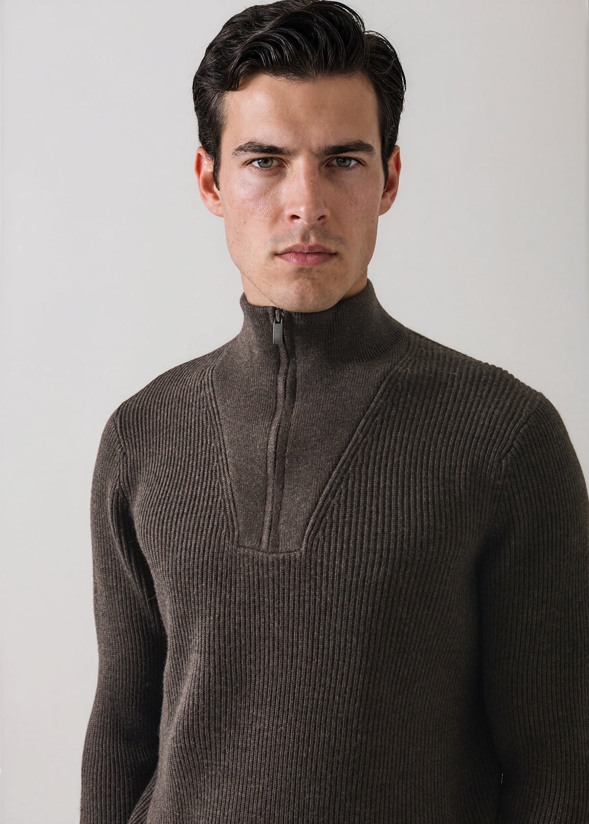 Extra-Fine Merino Wool Ribbed Quarter Zip Mock - PATRICK ASSARAF