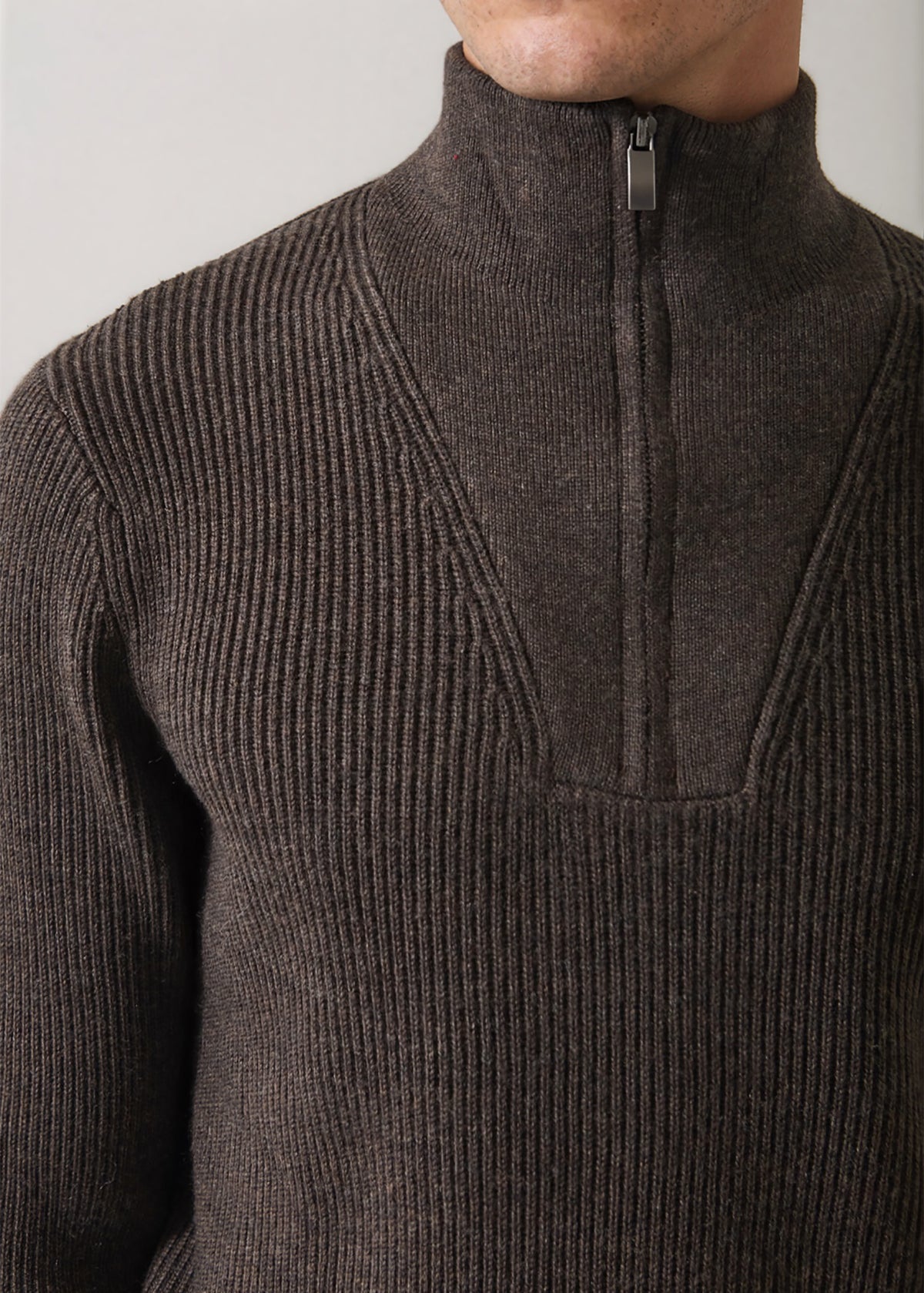 Extra-Fine Merino Wool Ribbed Quarter Zip Mock - PATRICK ASSARAF