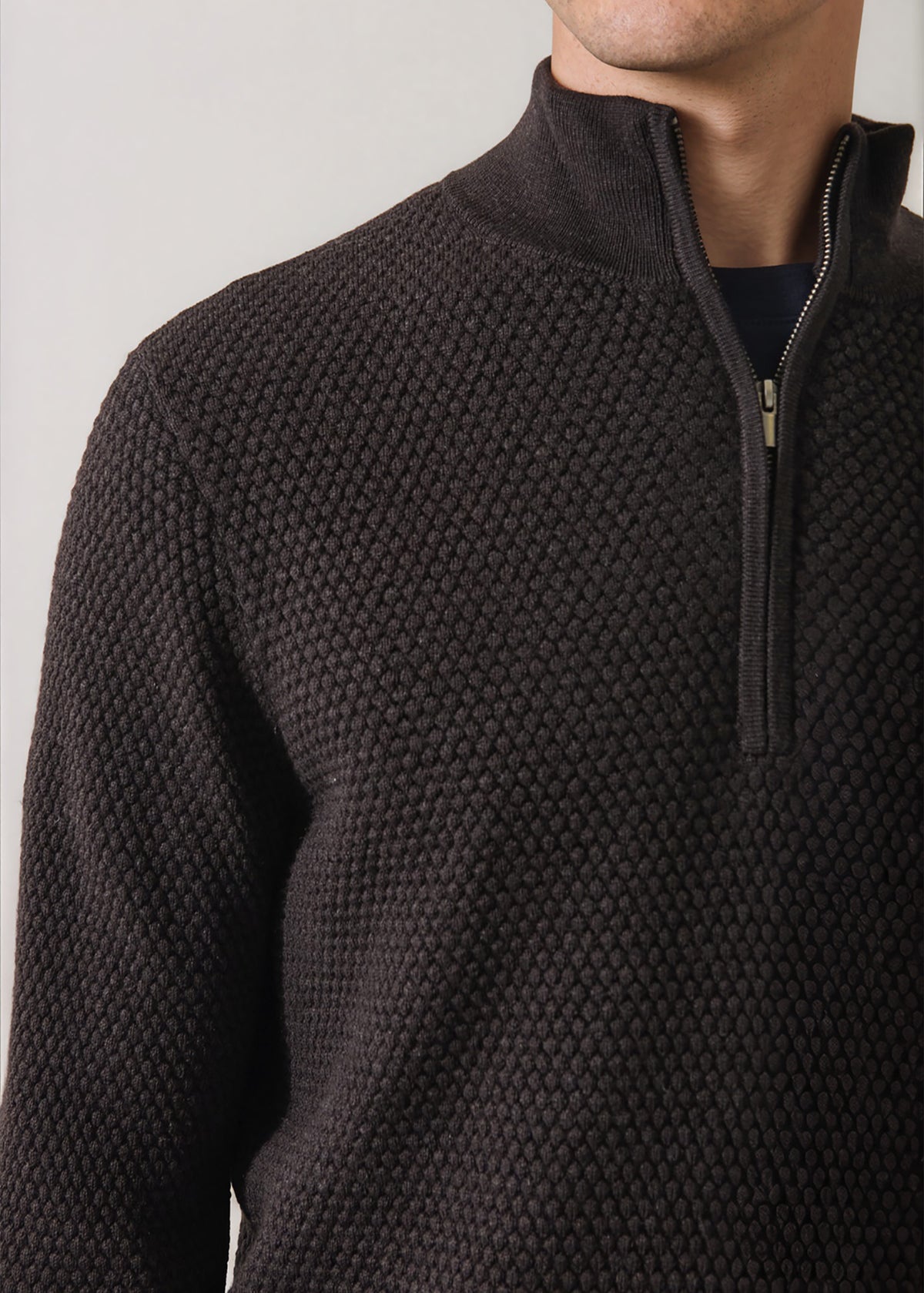 Extra-Fine Merino Wool Bubble Stitch Quarter Zip Mock - PATRICK ASSARAF