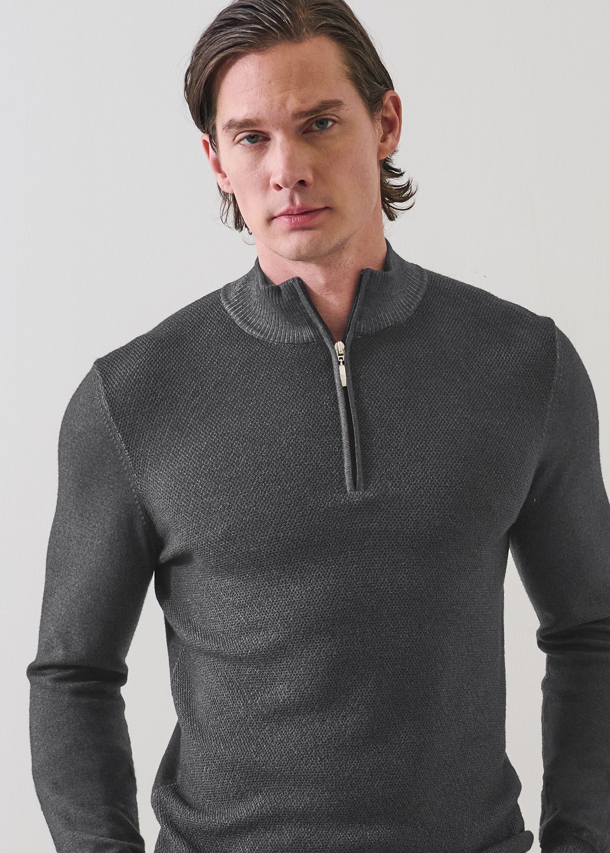 Vintage Wash Merino Pebble Stitch Quarter Zip - PATRICK ASSARAF