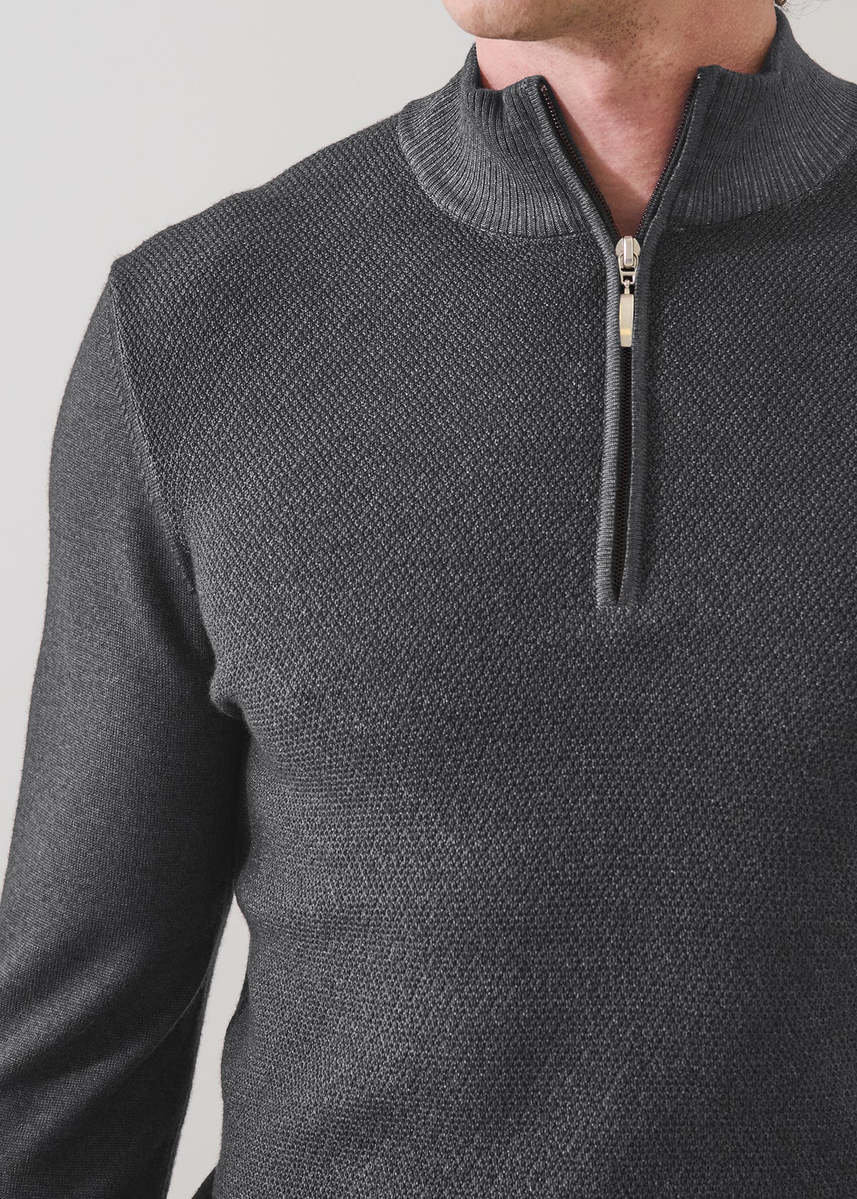 Vintage Wash Merino Pebble Stitch Quarter Zip - PATRICK ASSARAF
