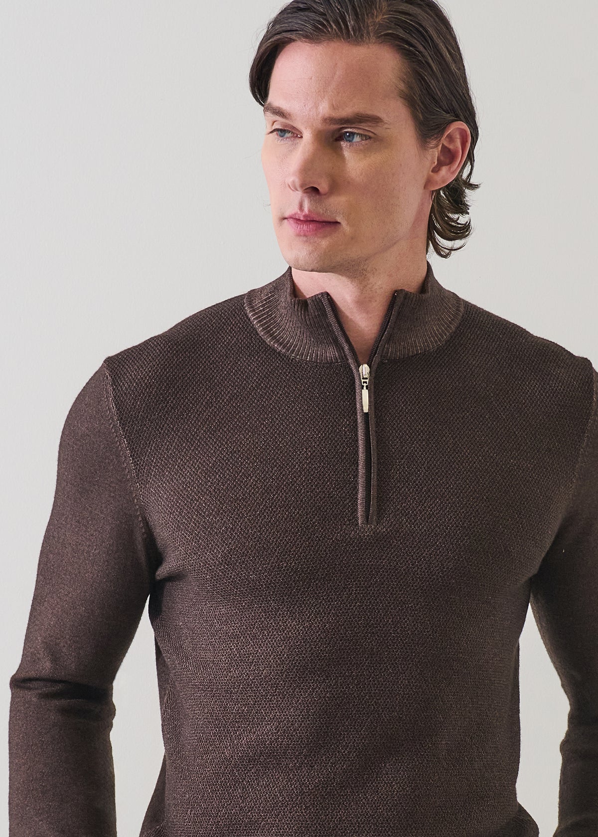 Vintage Wash Merino Pebble Stitch Quarter Zip - PATRICK ASSARAF