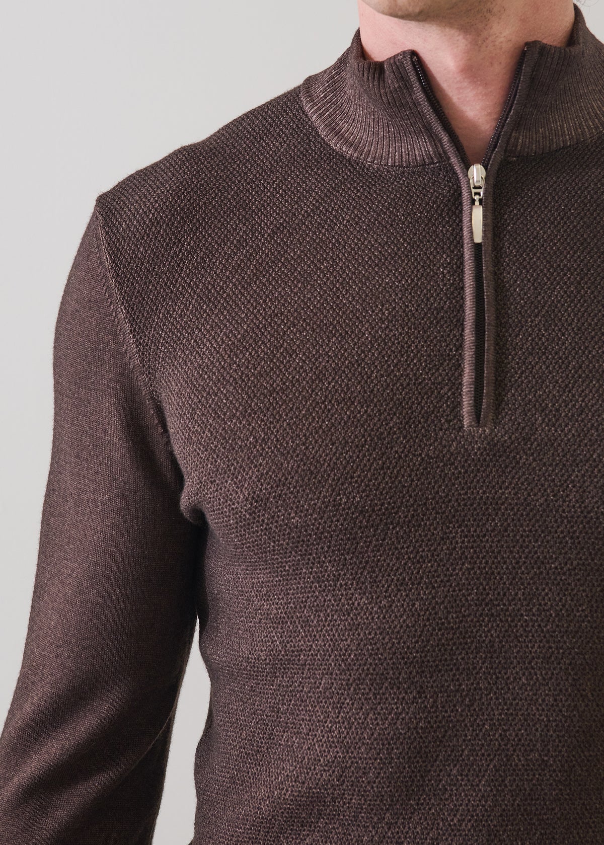 Vintage Wash Merino Pebble Stitch Quarter Zip - PATRICK ASSARAF