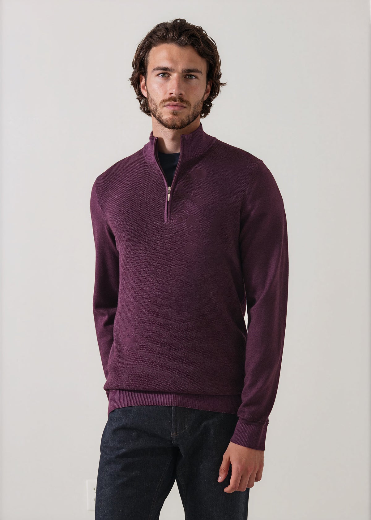 Vintage Wash Merino Pebble Stitch Quarter Zip - PATRICK ASSARAF