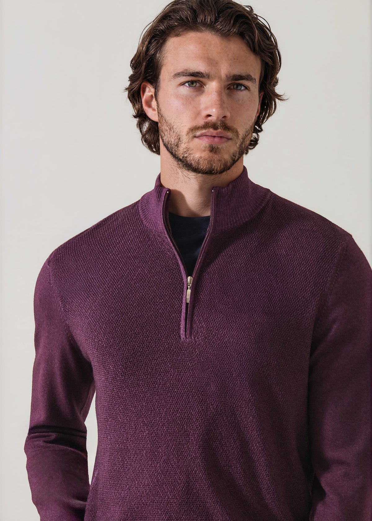 Vintage Wash Merino Pebble Stitch Quarter Zip - PATRICK ASSARAF