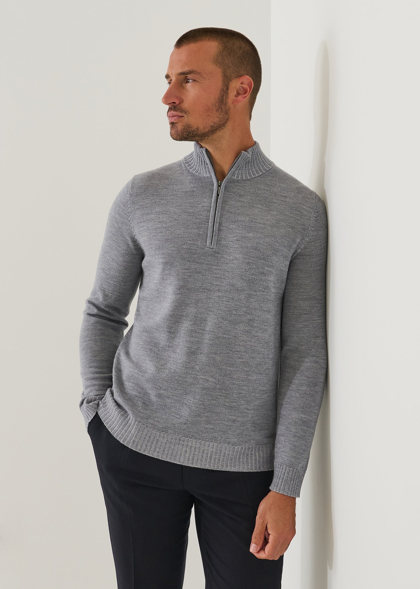 Merino Plaited Quarter Zip