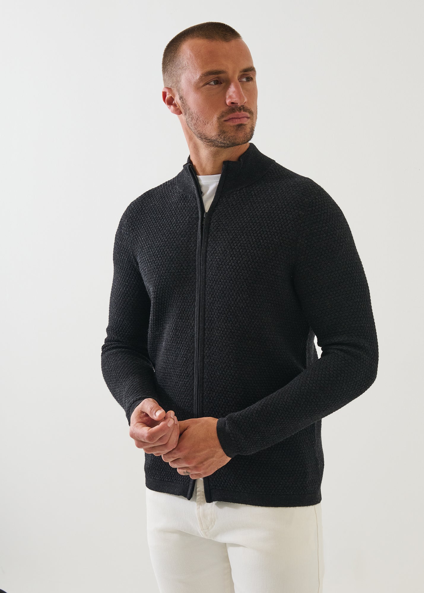 Merino Bubble Stitch Full Zip Cardigan