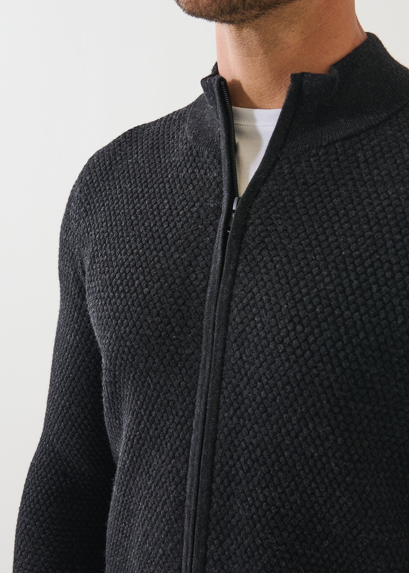 Merino Bubble Stitch Full Zip Cardigan