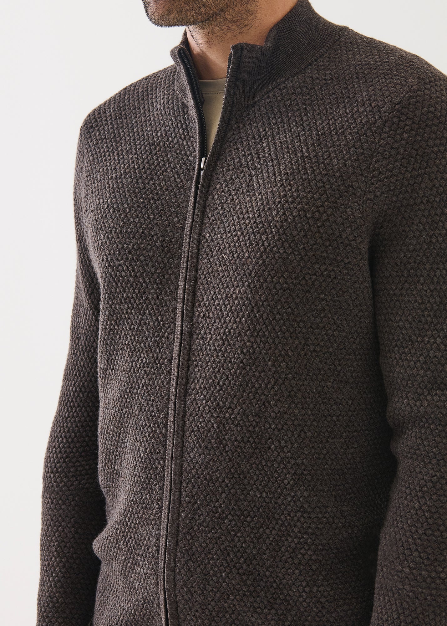 Merino Bubble Stitch Full Zip Cardigan