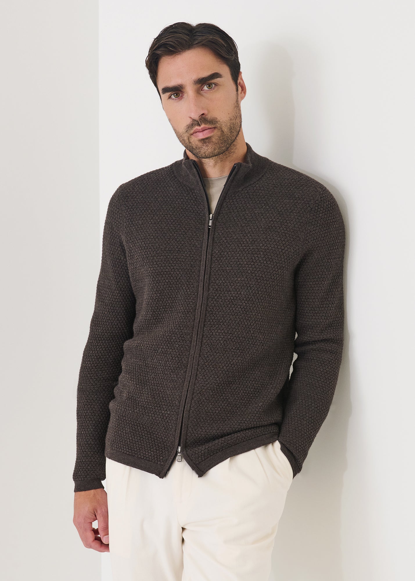 Merino Bubble Stitch Full Zip Cardigan