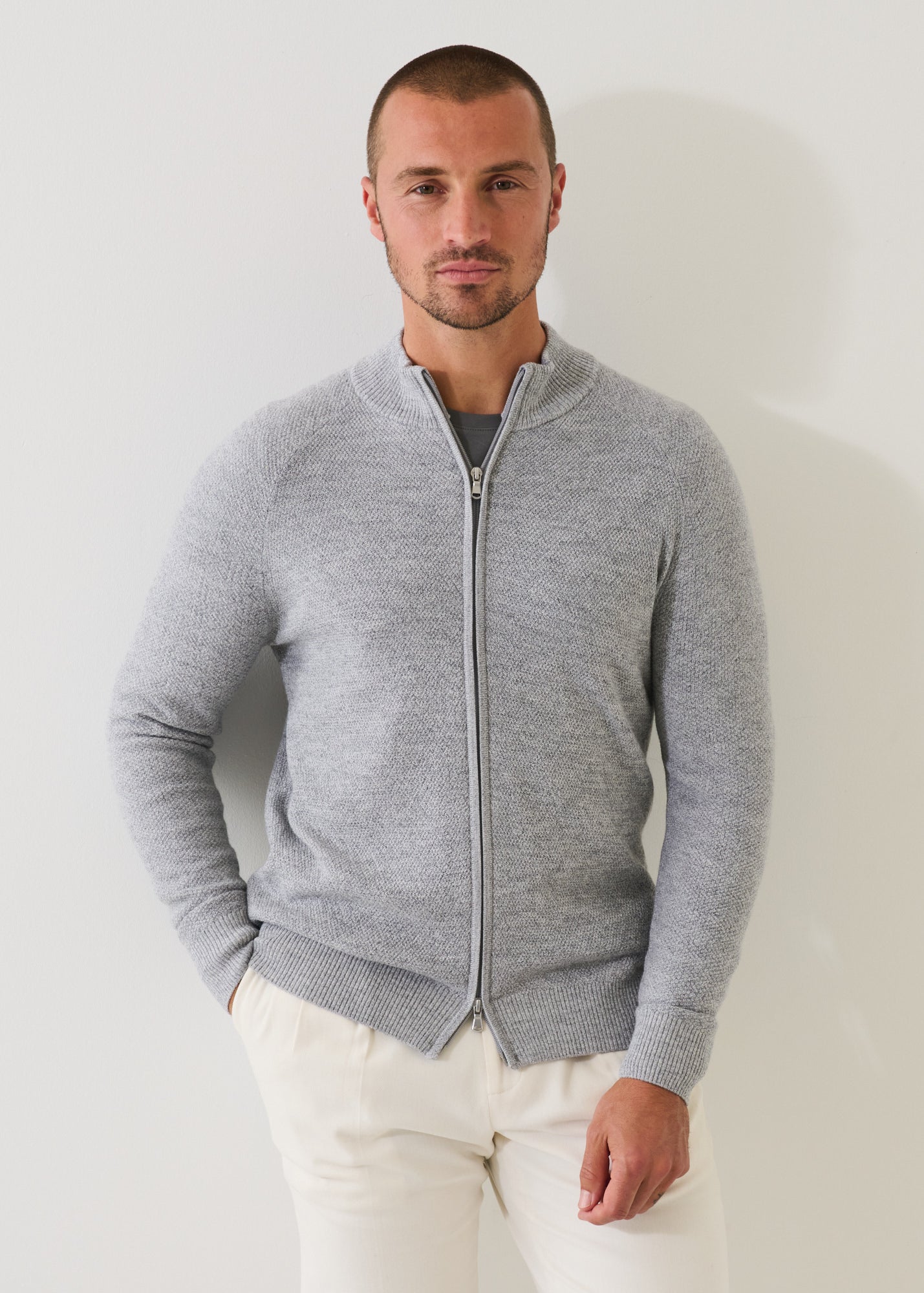 Merino Seed Stitch Full Zip Cardigan
