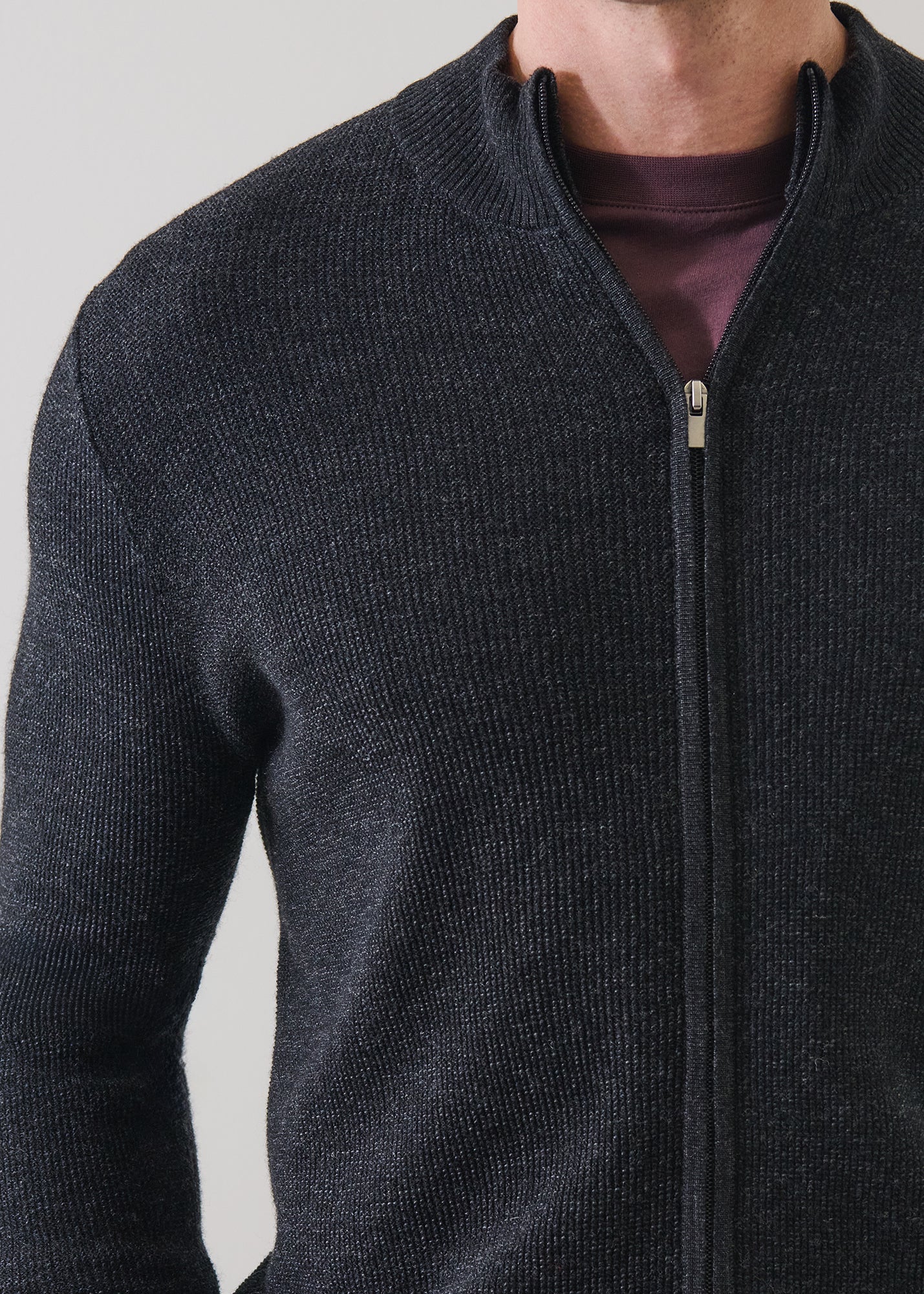Extra-Fine Merino Wool Textured Rib Full Zip Cardigan - PATRICK ASSARAF