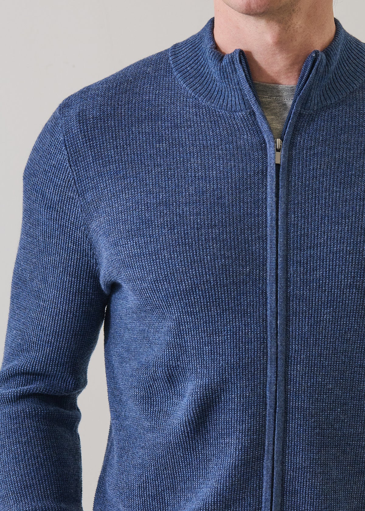 Extra-Fine Merino Wool Textured Rib Full Zip Cardigan - PATRICK ASSARAF