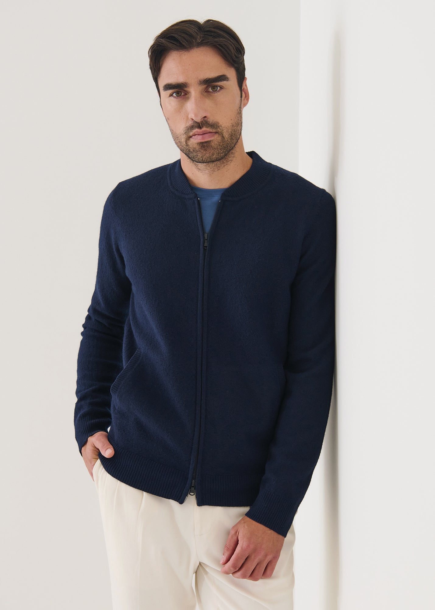 Boiled Merino Full Zip Baseball Jacket - PATRICK ASSARAF