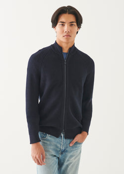 MERINO RIBBED FULL ZIP CARDIGAN