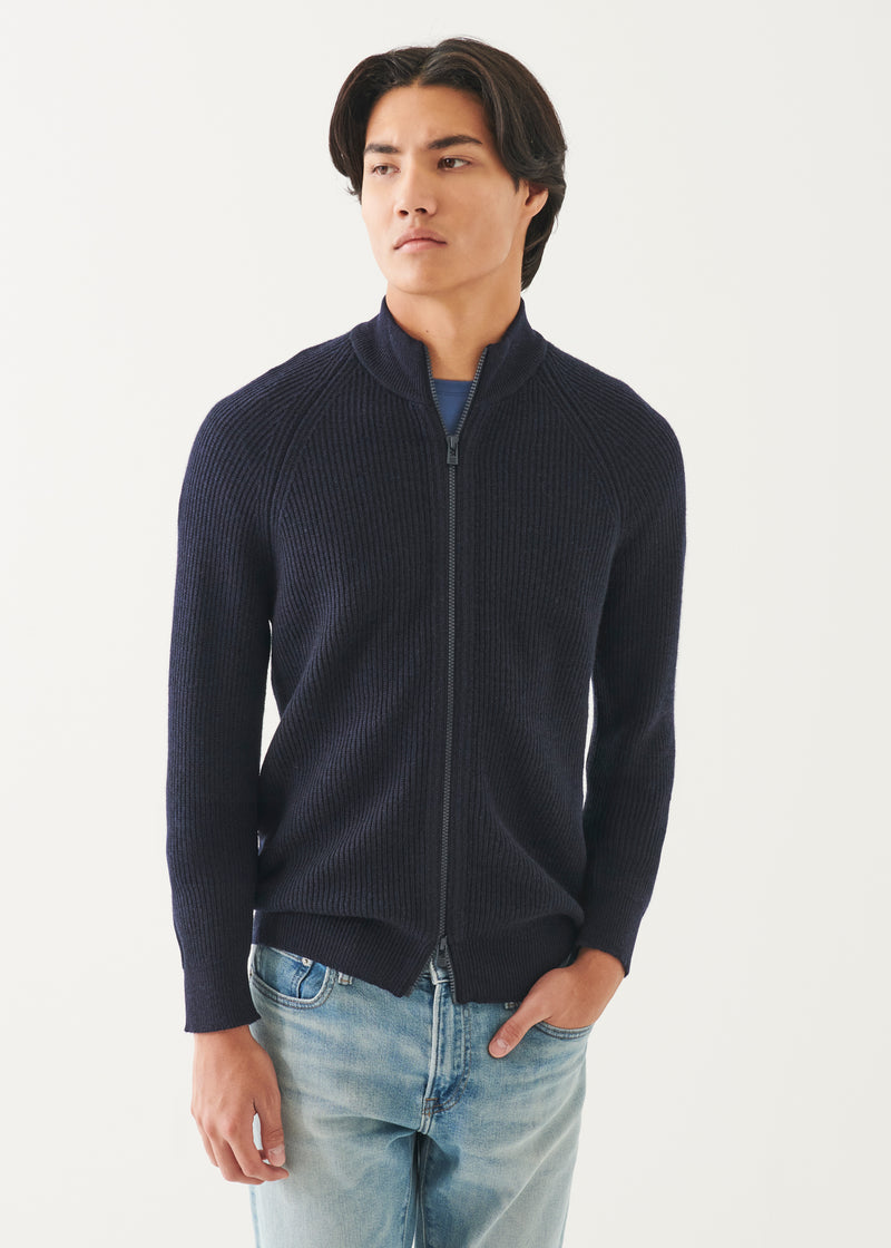 MERINO RIBBED FULL ZIP CARDIGAN