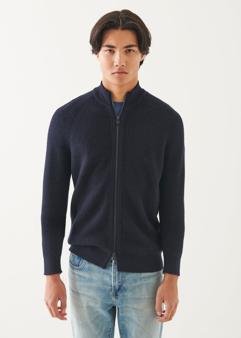 MERINO RIBBED FULL ZIP CARDIGAN