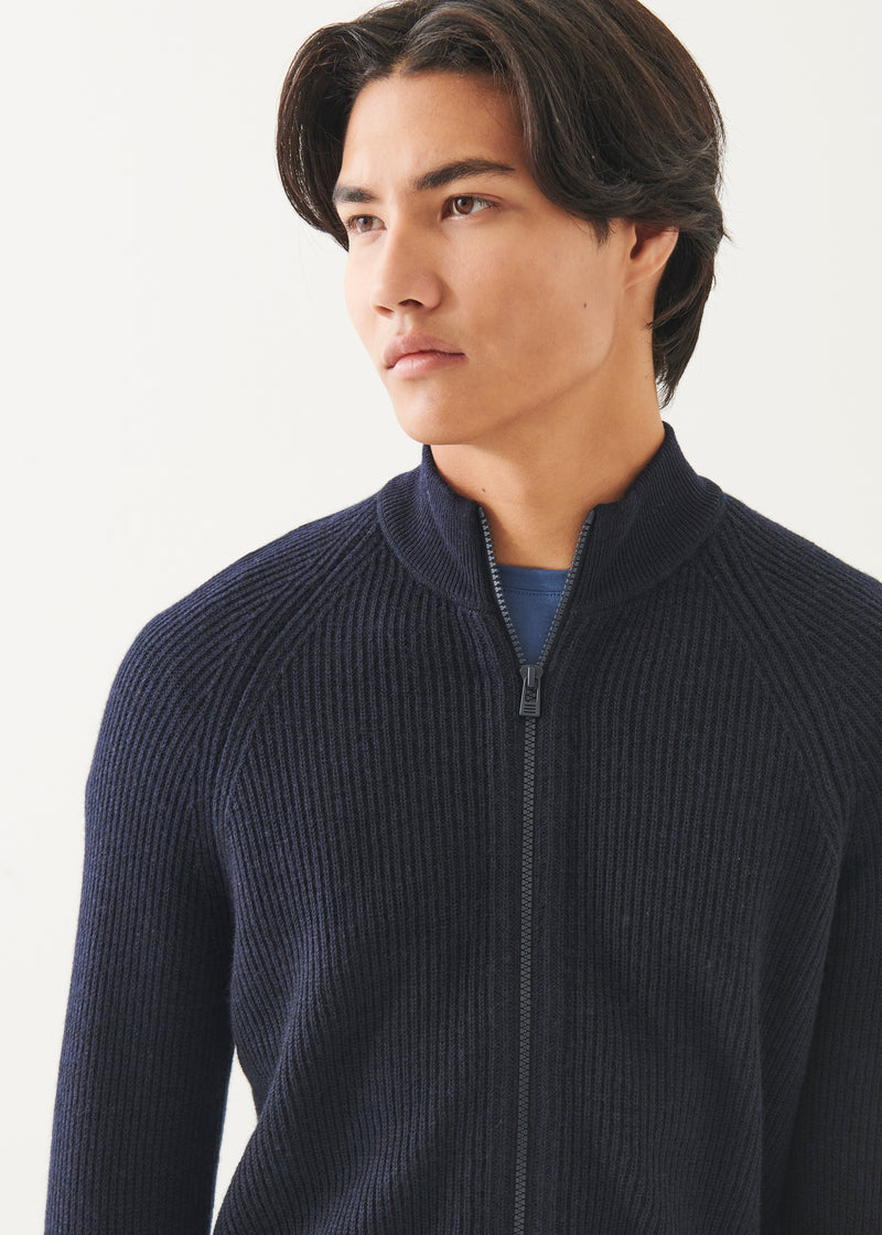 Merino Ribbed Full Zip Cardigan