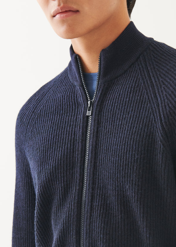 MERINO RIBBED FULL ZIP CARDIGAN