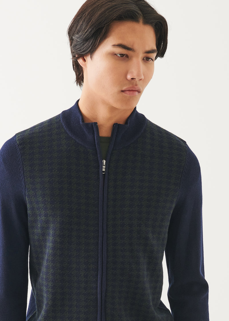 MERINO HOUNDSTOOTH FULL ZIP CARDIGAN