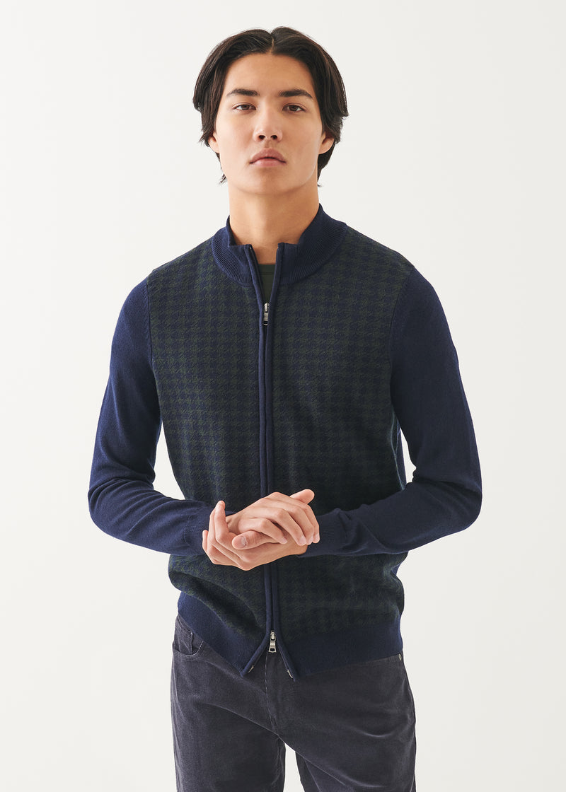 MERINO HOUNDSTOOTH FULL ZIP CARDIGAN