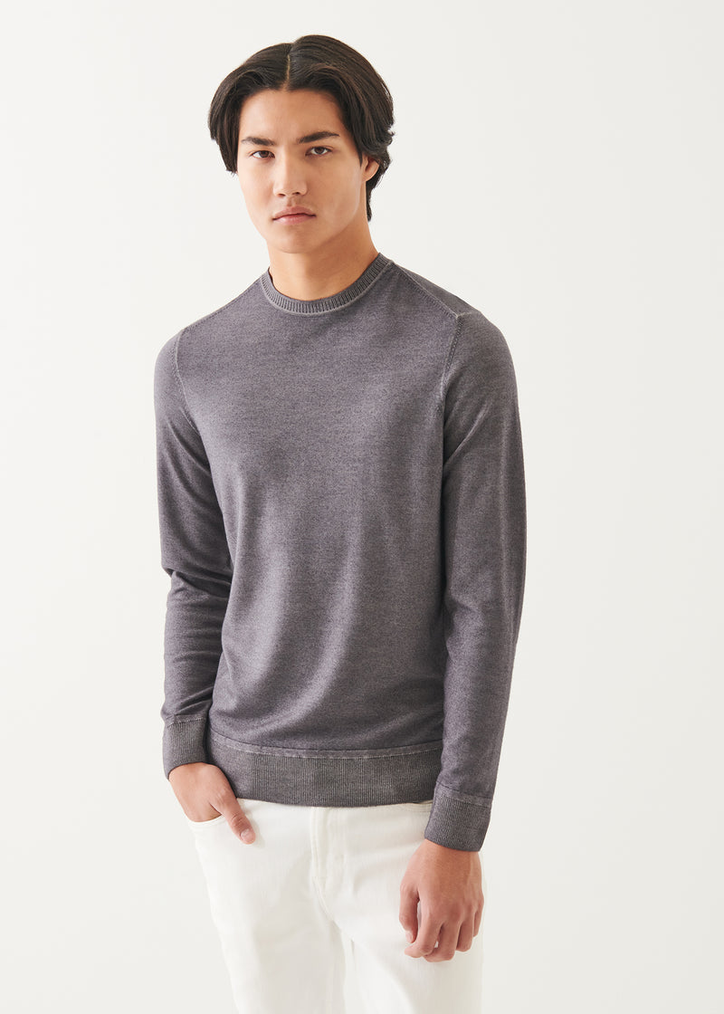 Extra-Fine Merino Vintage Wash Ribbed Hem Crewneck